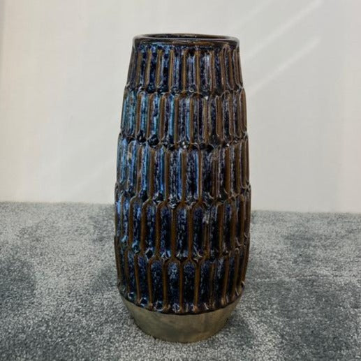 Dome Deco Keramische vaas blauw en bruin